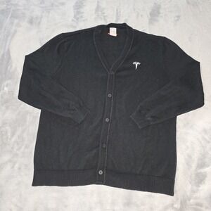 Tesla Mens Black Cardigan Sweater X-Large Button Up Embroidered Logo